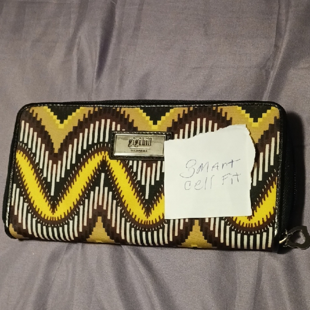Ziggit Wallet with Yellow and Brown Pattern Nwot Sz 8.5 X 4